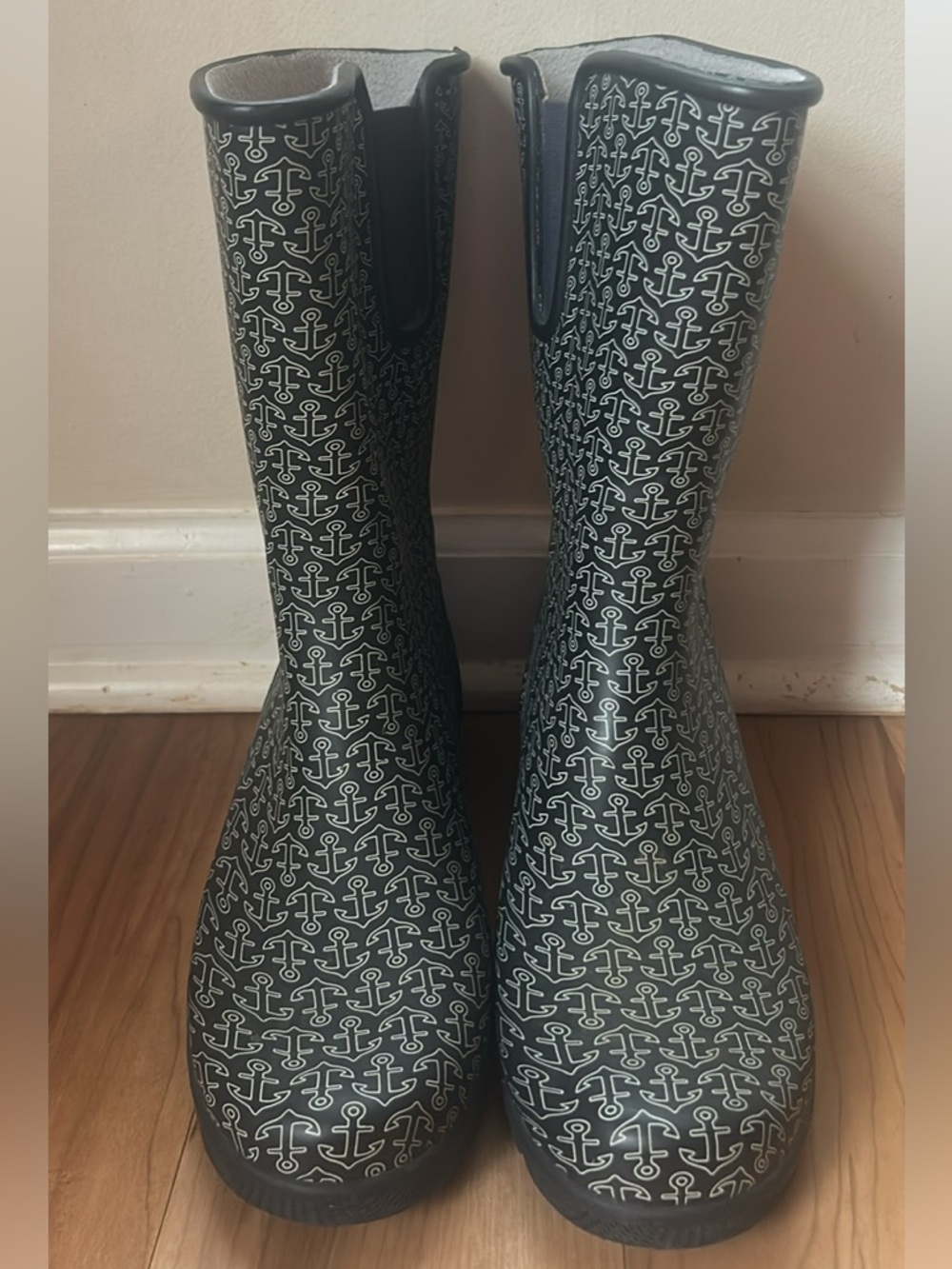 Sperry Women's Anchor-Print Rain Boots - Navy Blue-White